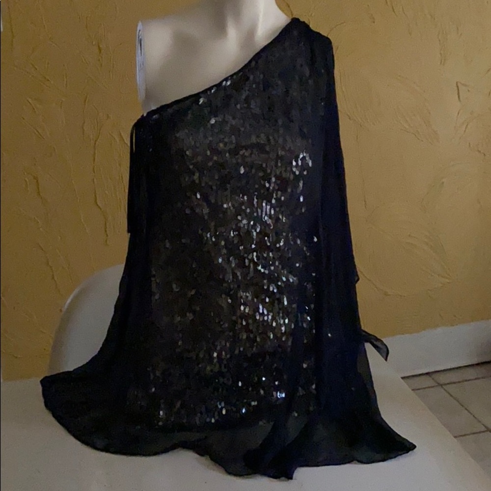 Aryn K One Shoulder Sequin Top
